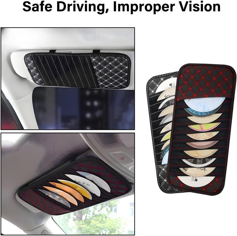 Wevdn 2 PCS Car Visor CD Holder, Large Capacity Vehicle Visor Organizer with 10 DVD Storage Sleeves, CD or DVD Visor Holder Organizer Cases for Car Truck SUV, Car Accessories (Red) - Image 5